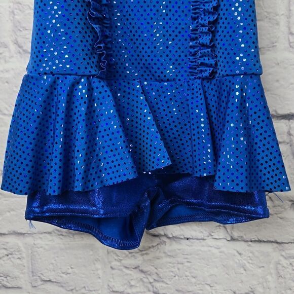 Girls Blue Sequin Ruffle Biketard Sleeveless Leotard Dance Costume Small Feather - Picture 8 of 11